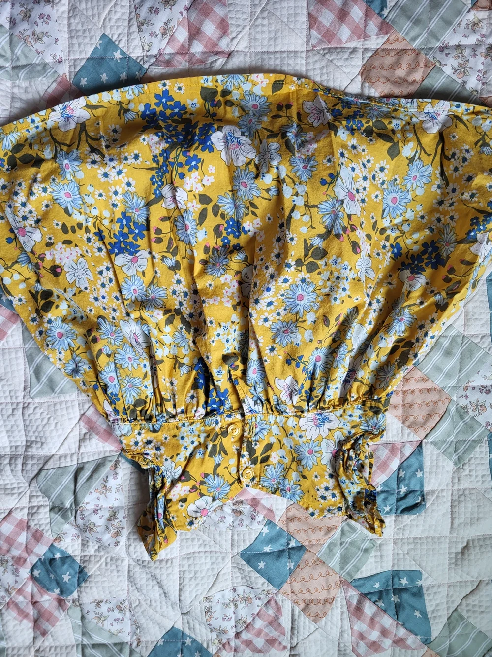 Old Navy Yellow Floral Smocked Dress with Blue & White Blooms